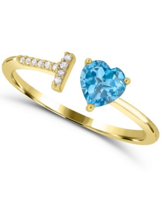 Swiss Blue Topaz (3/8 ct. t.w.) and Diamond (1/20 ct. t.w.) in 14k Gold-Plated Sterling Silver