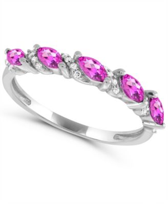 Lab-Grown Pink Sapphire and White Sapphire Ring (1/2 ct. t.w. Pink Sapphire, 1/5 ct. t.w. White Sapphire) in Sterling Silver