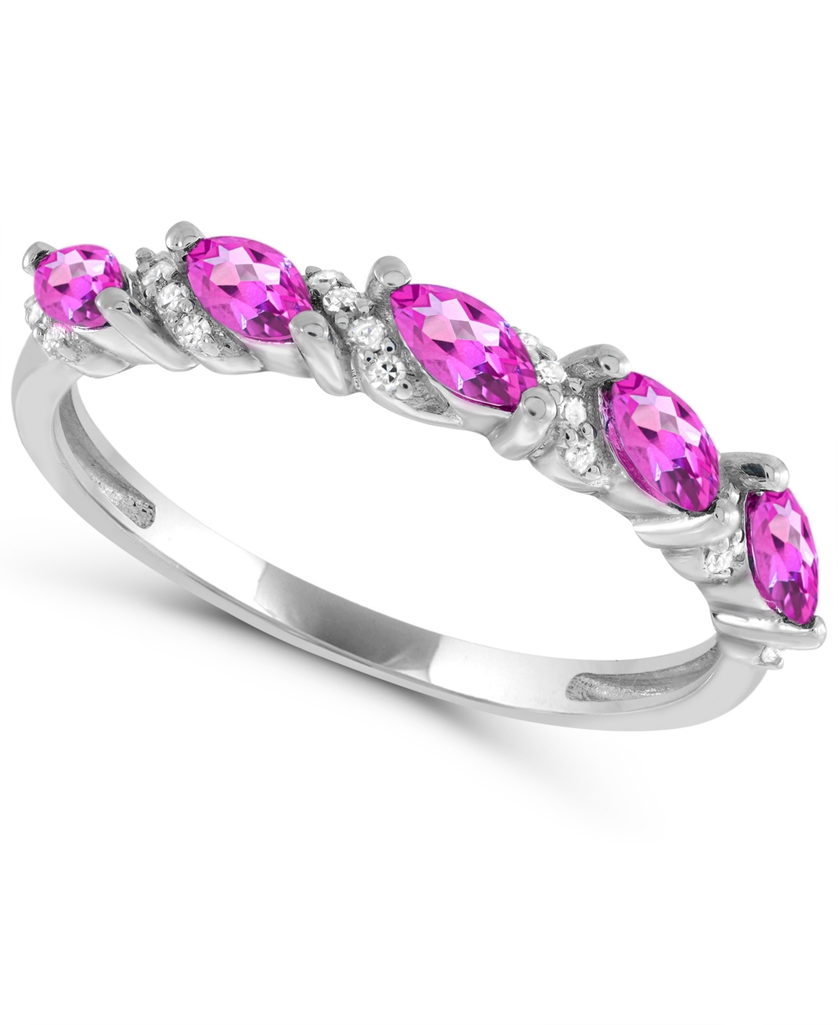 Macy's Lab-Grown Pink Sapphire and White Sapphire Ring (1/2 ct. t.w. Pink Sapphire, 1/5 ct. t.w. White Sapphire) in Sterling Silver - Pink