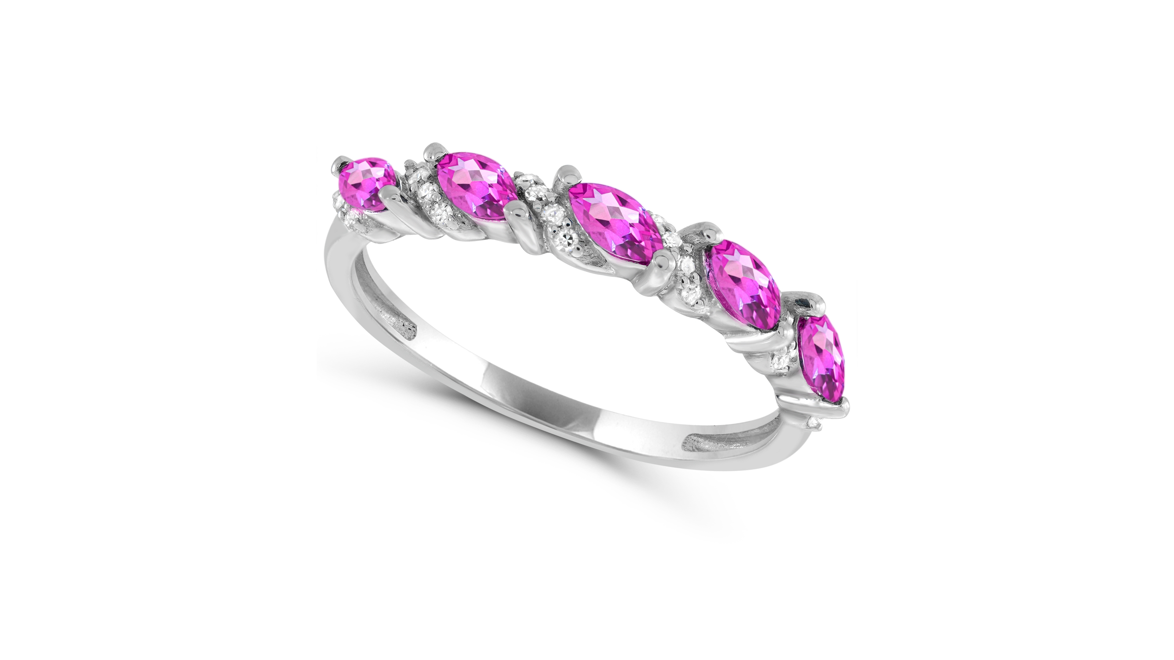 Macy's Lab-Grown Pink Sapphire and White Sapphire Ring (1/2 ct. t.w. Pink Sapphire, 1/5 ct. t.w. White Sapphire) in Sterling Silver