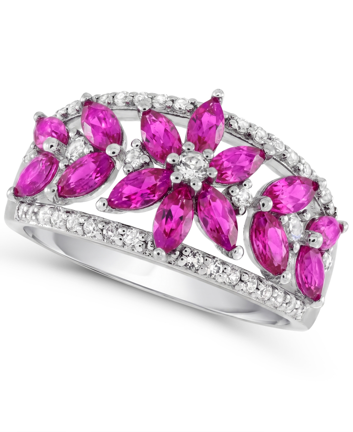 Macy's Lab-Grown Pink Sapphire and Lab-Grown White Sapphire Ring (1-1/3 ct. t.w. and 3/8 ct. t.w.) in Sterling Silver - Pink