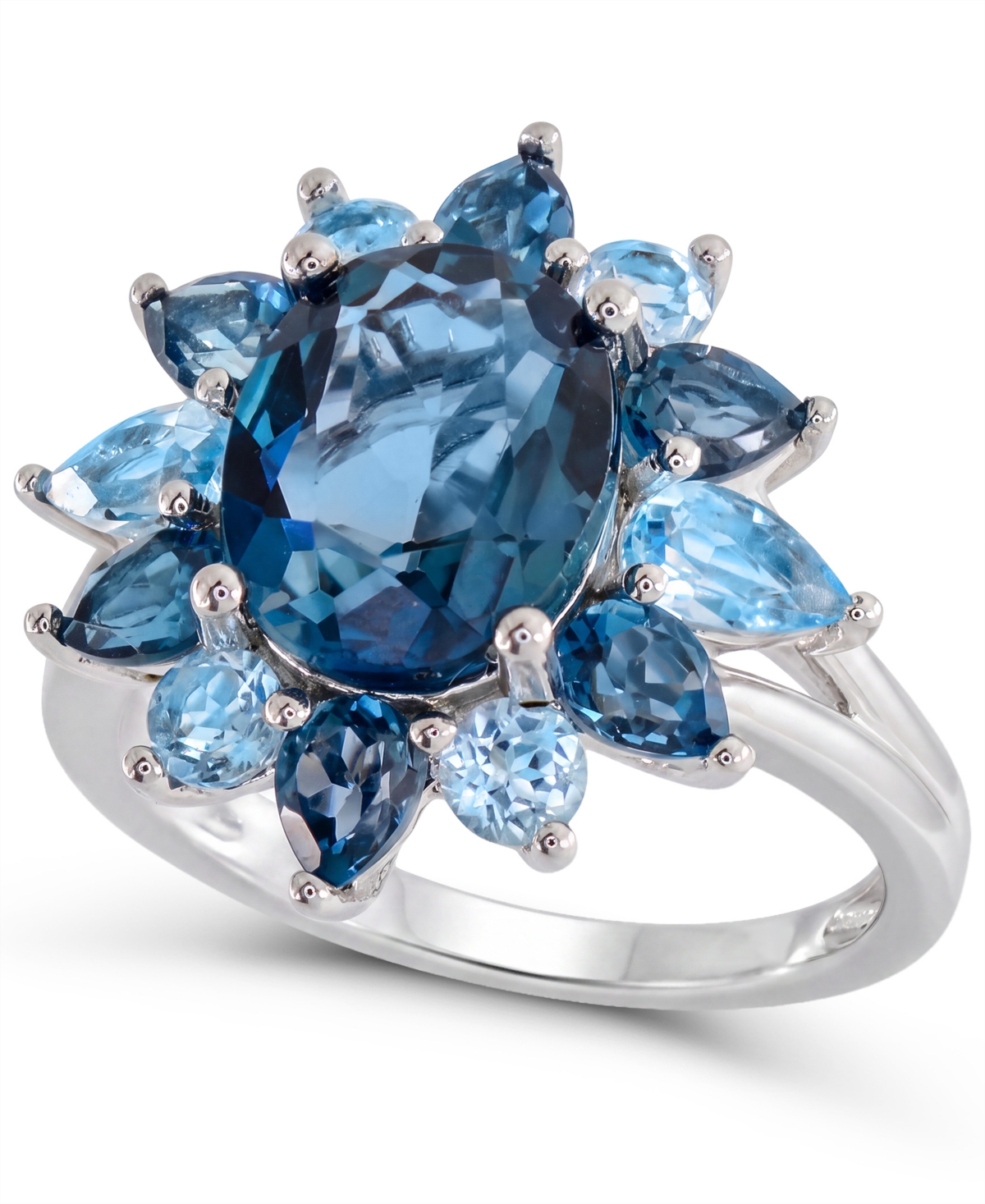 Macy's London Blue Topaz and Swiss Blue Topaz Cocktail Ring (3-5/8 ct. t.w. London Blue, 3/4 ct. t.w. Swiss Blue) in Sterling Silver - Blue