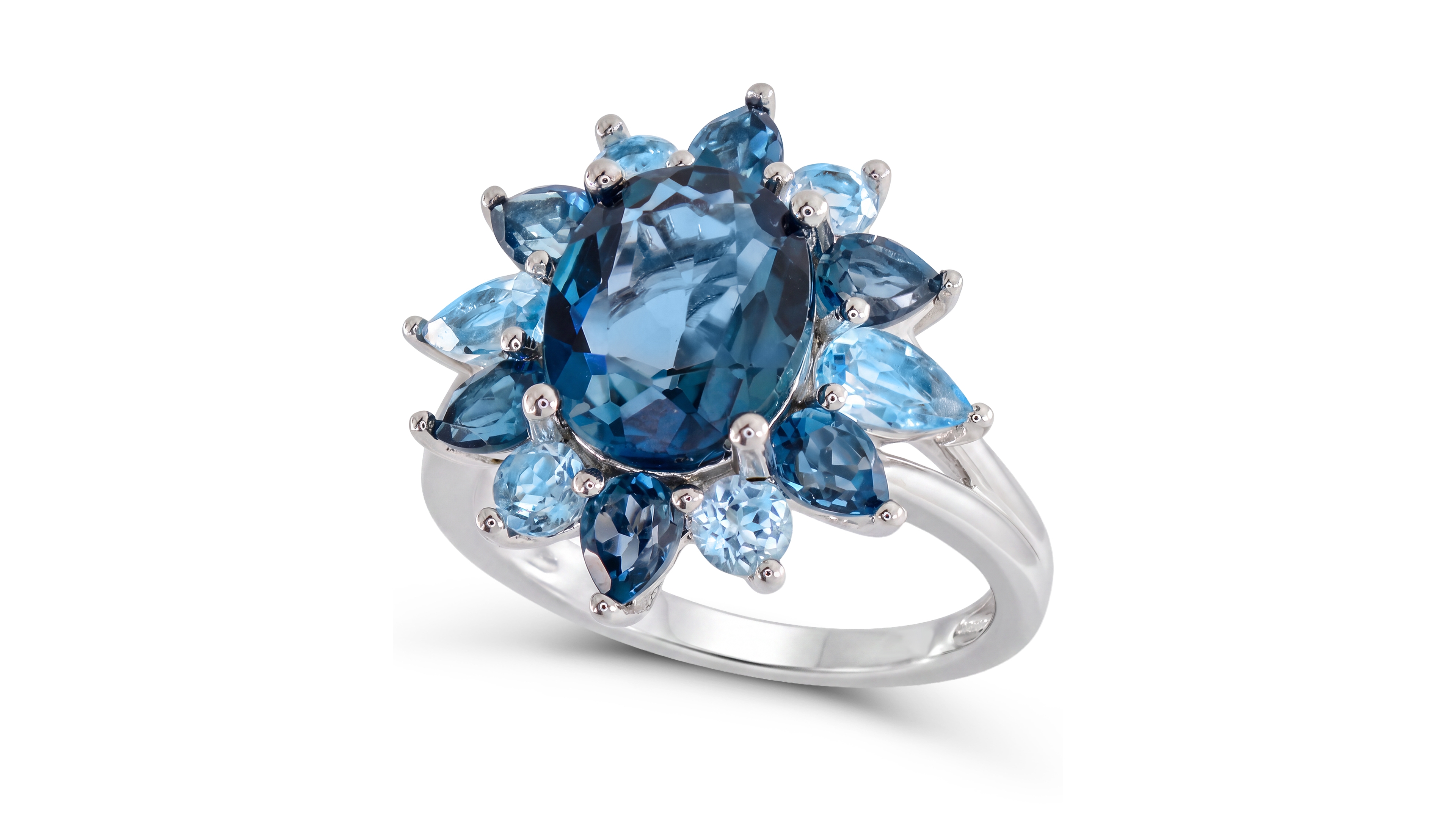 Macy's London Blue Topaz and Swiss Blue Topaz Cocktail Ring (3-5/8 ct. t.w. London Blue, 3/4 ct. t.w. Swiss Blue) in Sterling Silver