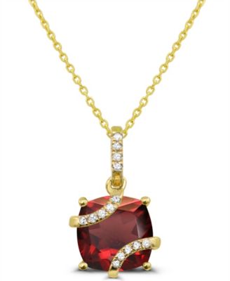 Garnet (1-1/3 ct. t.w.) and Diamond Accent Pendant Necklace  in 14k Gold-Plated Sterling Silver