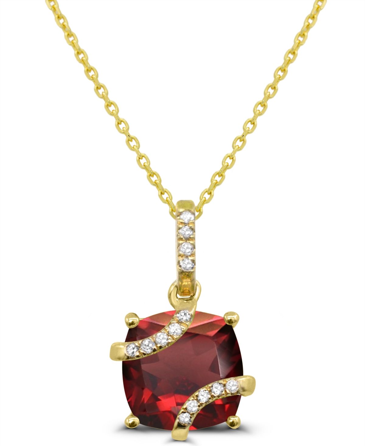 Macy's Garnet (1-1/3 ct. t.w.) and Diamond Accent Pendant Necklace in 14k Gold-Plated Sterling Silver - Red