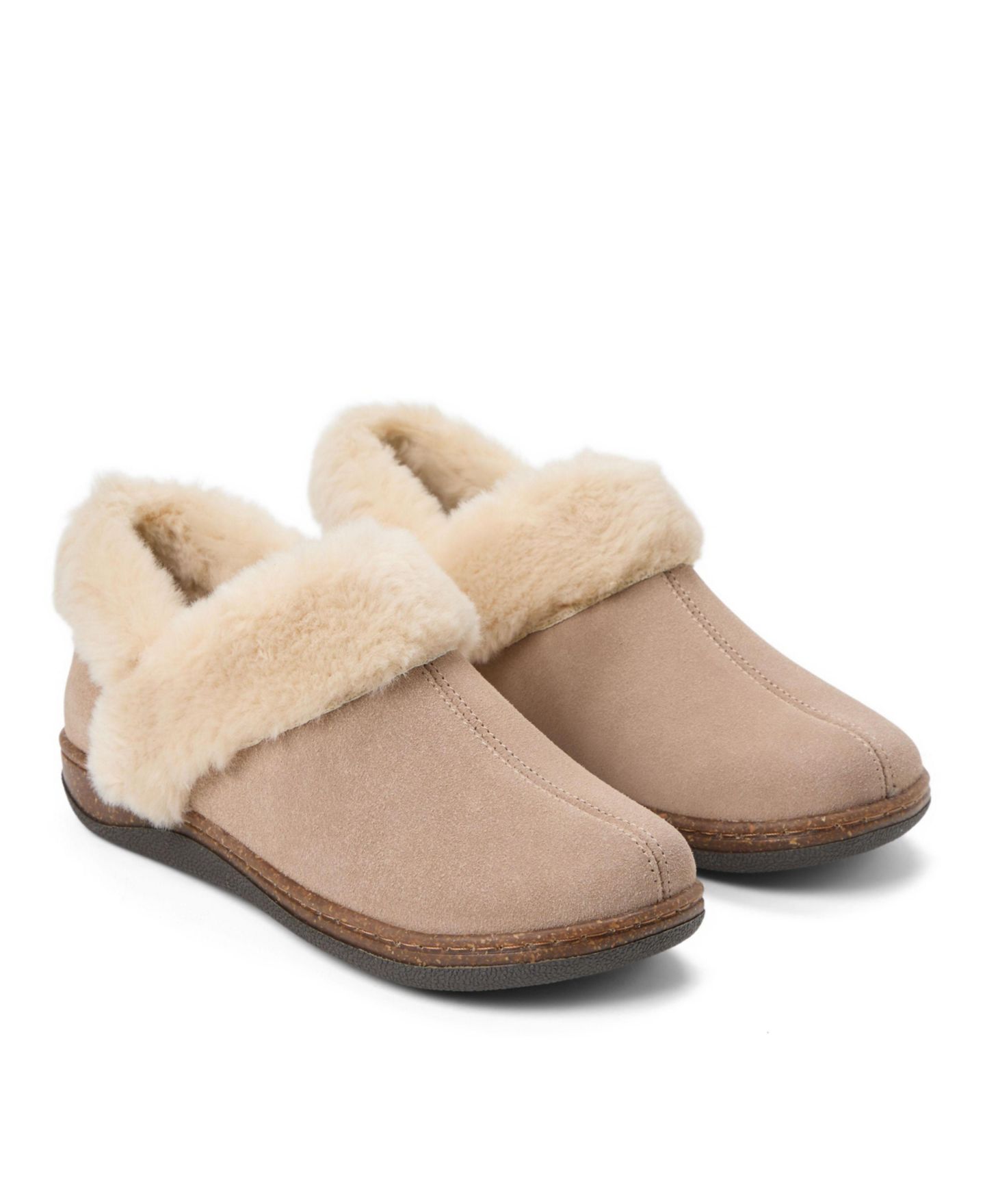 Женские тапочки Clarks Suede Ankle Boot Faux Fur Trim Slippers, цвет: Серо-коричневый — фото 7