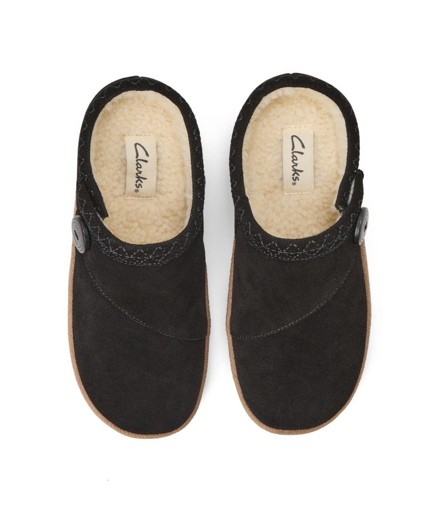 Женские сабо Clarks Embroidered Round-Toe Suede Clog Slippers, цвет: Чёрный — фото 4