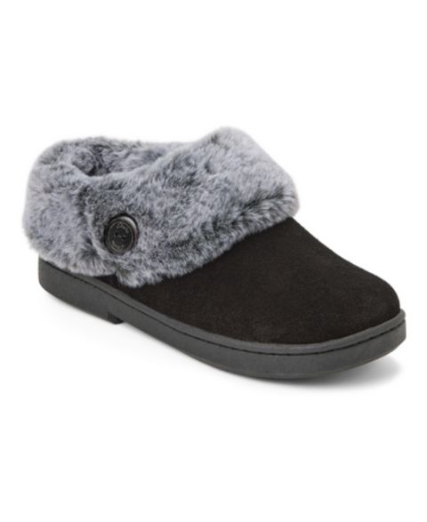 Женские сабо Clarks Suede Clog With Tipped Faux Fur Cuff and Button Detail Slippers, цвет: Чёрный