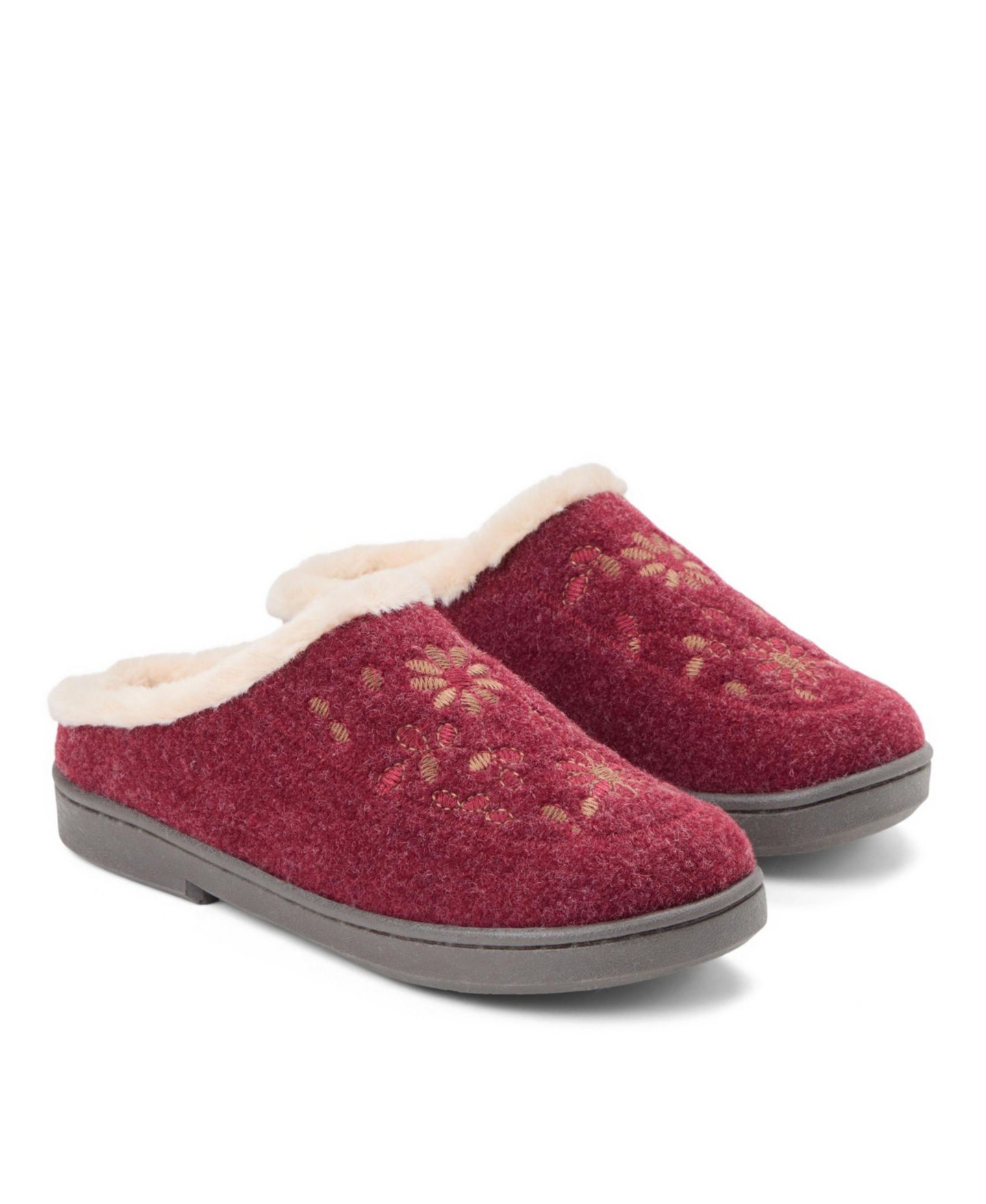 Женские сабо Clarks Felted Clog With Faux Fur Cuff and Embroidery Detail Slippers, цвет: Бордовый — фото 7
