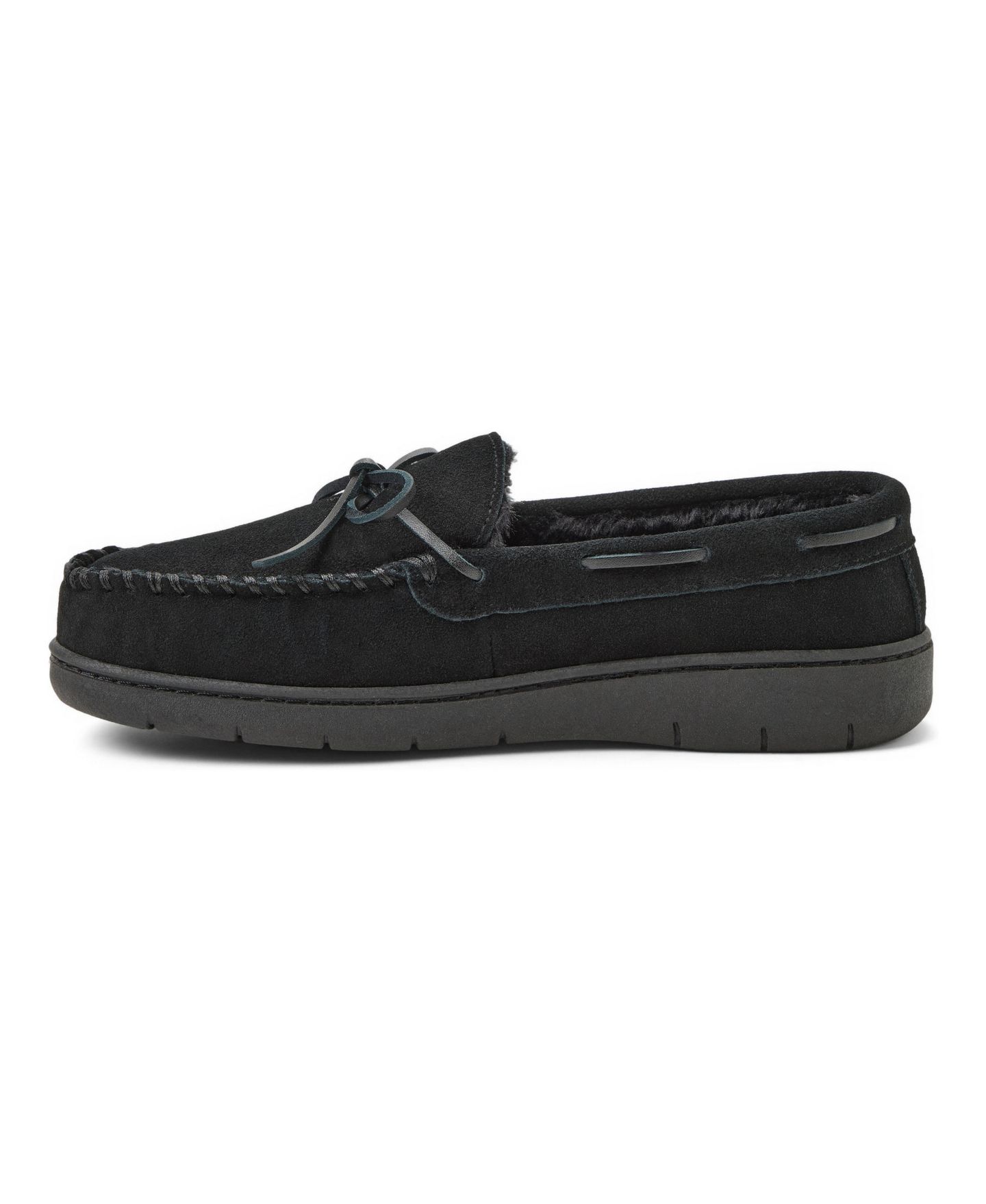 Мужские тапочки Clarks Genuine Cow Suede Moccasin With Leather Lacing And Tipped Faux Fur Slippers, цвет: Чёрный — фото 2