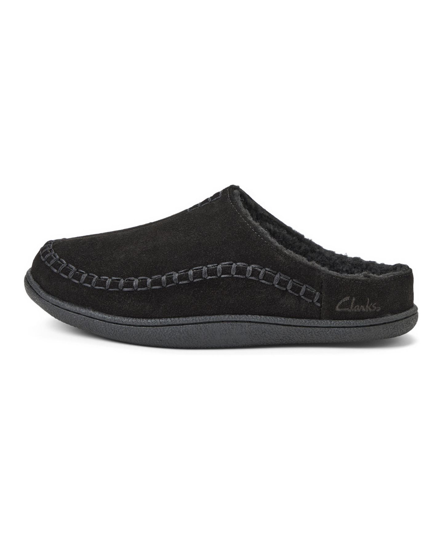 Мужские сабо Clarks Suede Stitch Genuine Cow Suede Memory-Foam Clog Slippers, цвет: Чёрный — фото 2