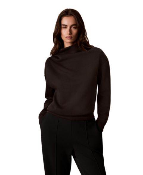 Женский свитер Calvin Klein Mock Neck Long-Sleeve Pullover Top, цвет: Чёрный
