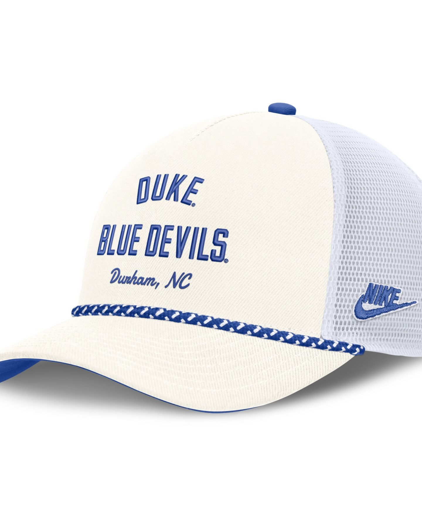 Кепка Nike White Duke Blue Devils Mascot Rope Trucker Adjustable Hat — фото 1