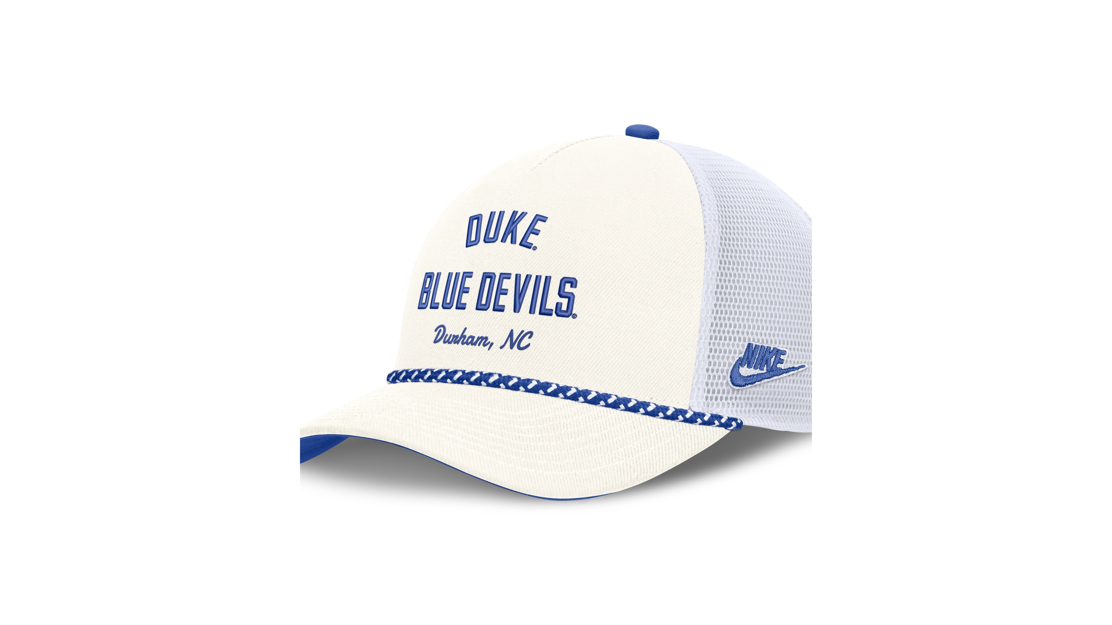 Nike Men's and Women's White Duke Blue Devils Mascot Rope Trucker Adjustable Hat