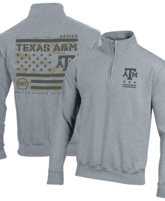 Men's Heather Gray Texas A&M Aggies Operation Hat Trick Flag Power blend Fleece Quarter-Zip Pullover