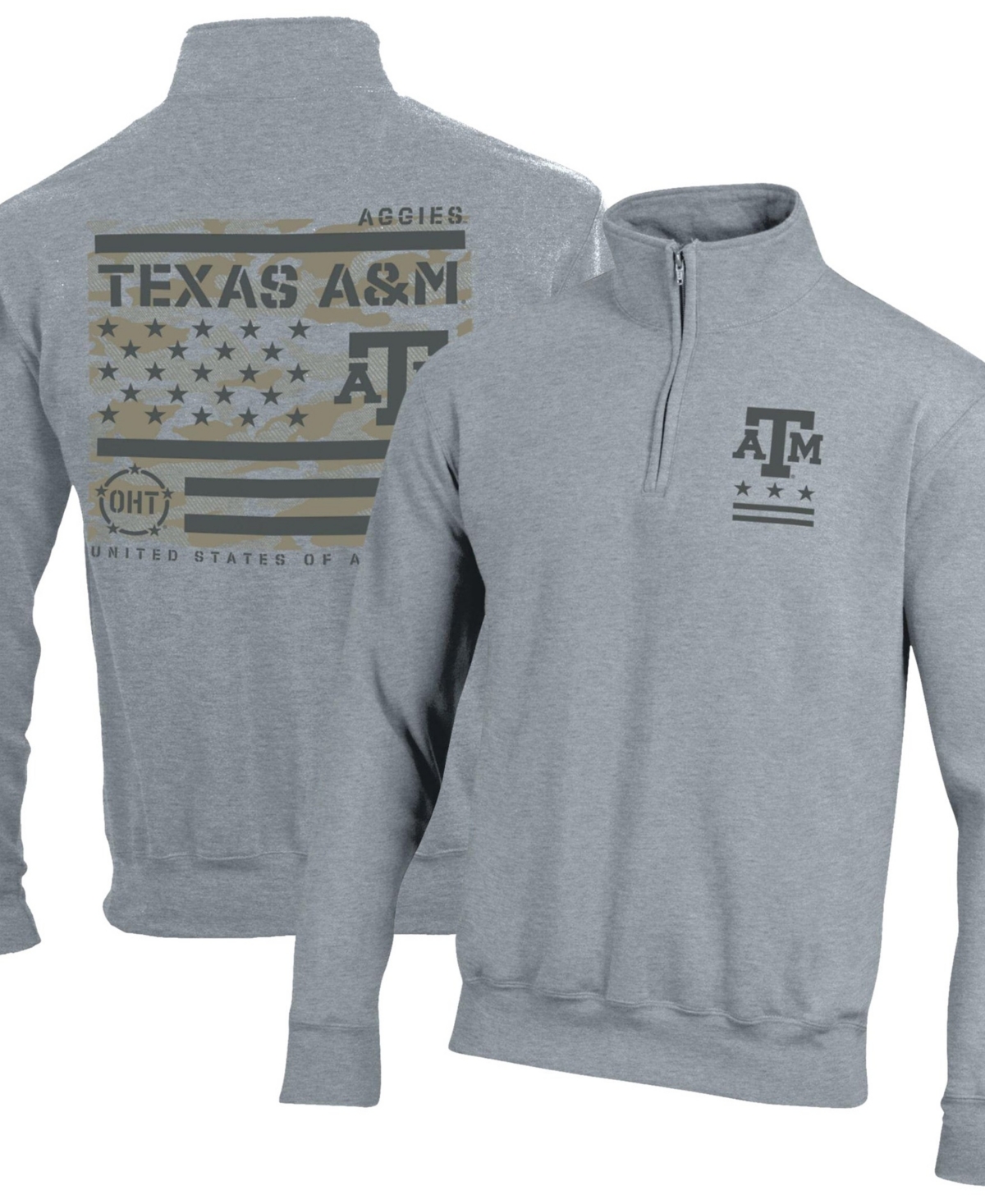 Champion Men's Heather Gray Texas A M Aggies Operation Hat Trick Flag Power blend Fleece Quarter-Zip Pullover - Heather Gray