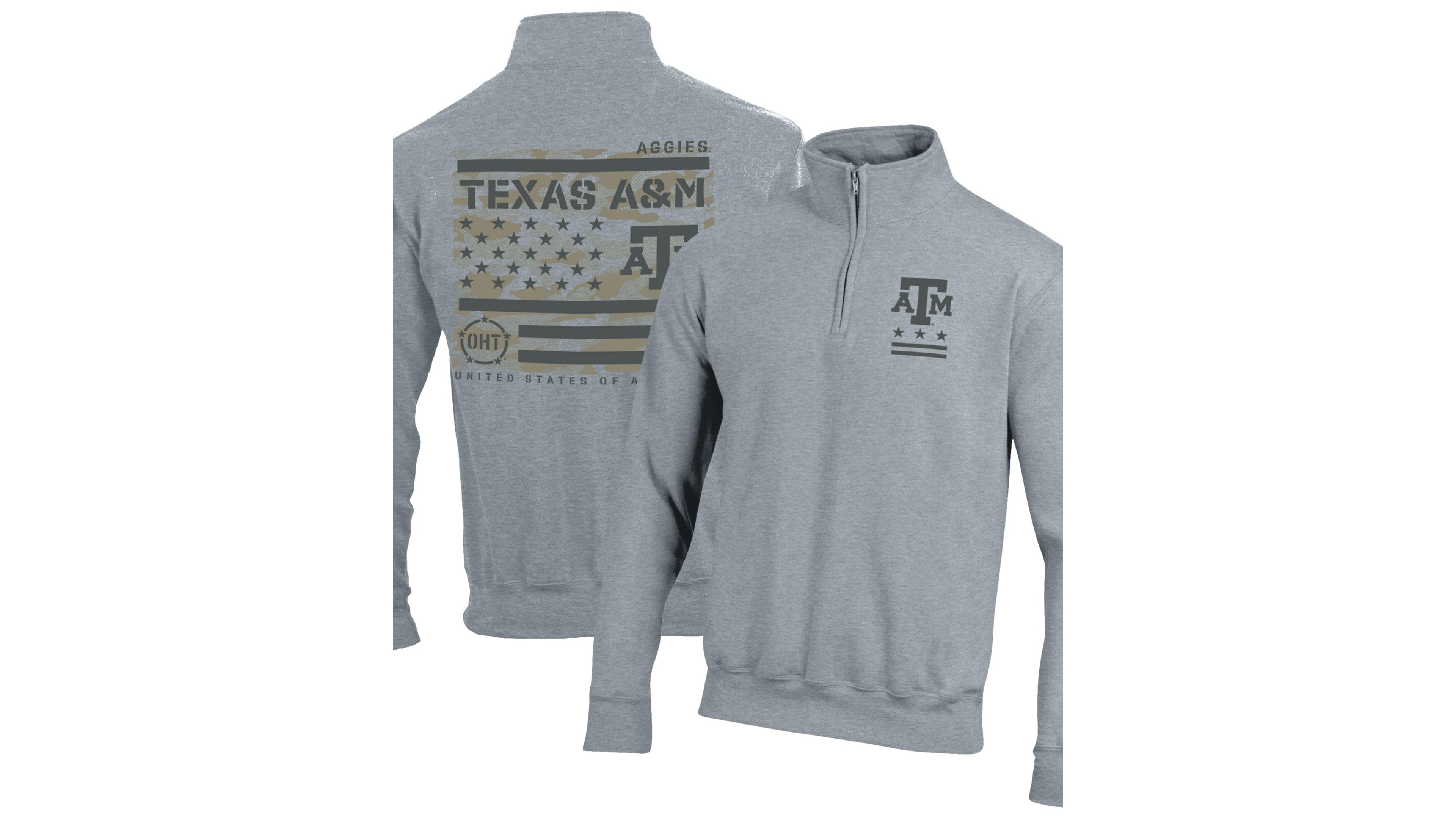 Champion Men's Heather Gray Texas A M Aggies Operation Hat Trick Flag Power blend Fleece Quarter-Zip Pullover