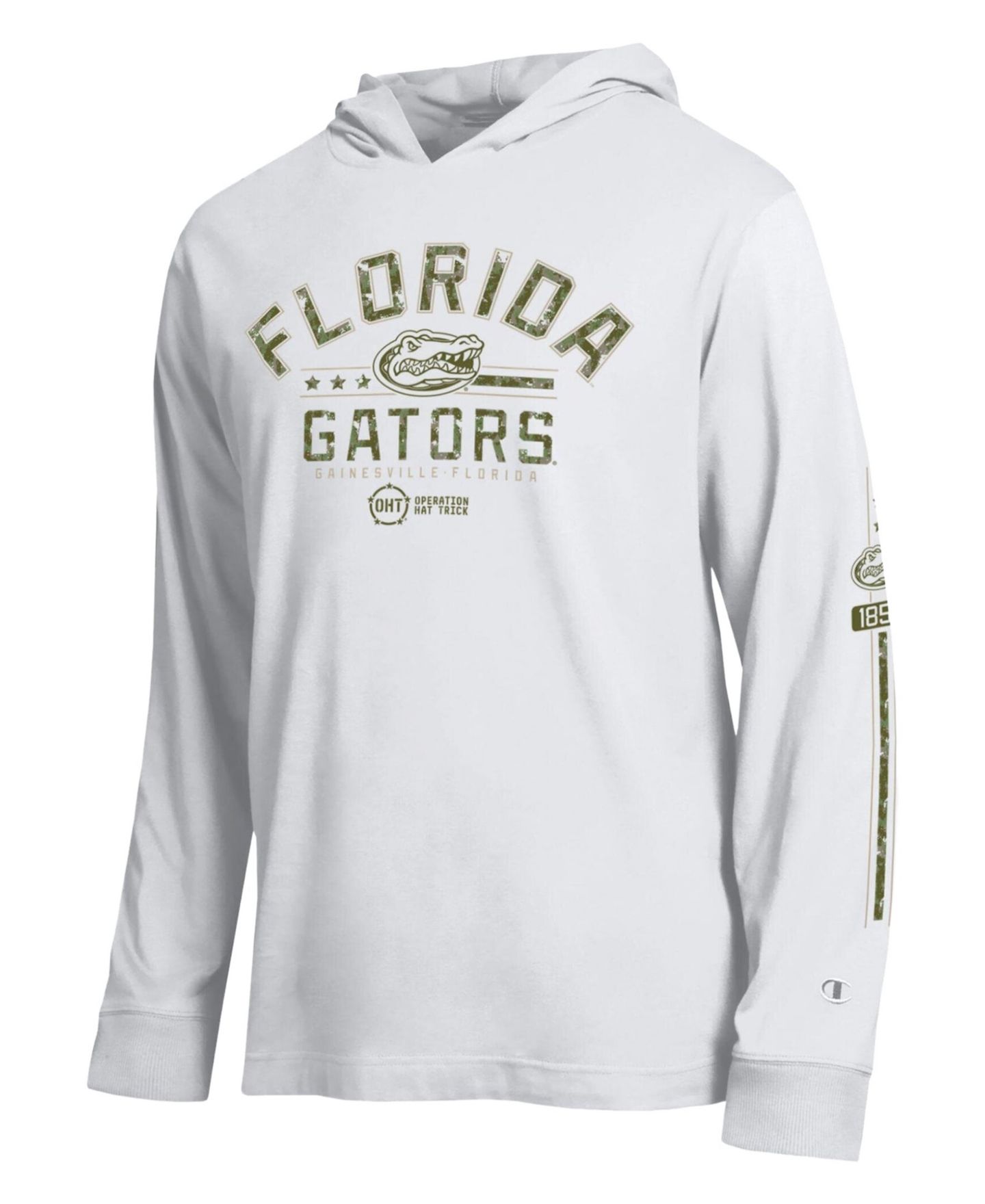Мужская футболка Champion White Florida Gators Operation Hat Trick Sleeve Line Hooded Long-Sleeves — фото 3