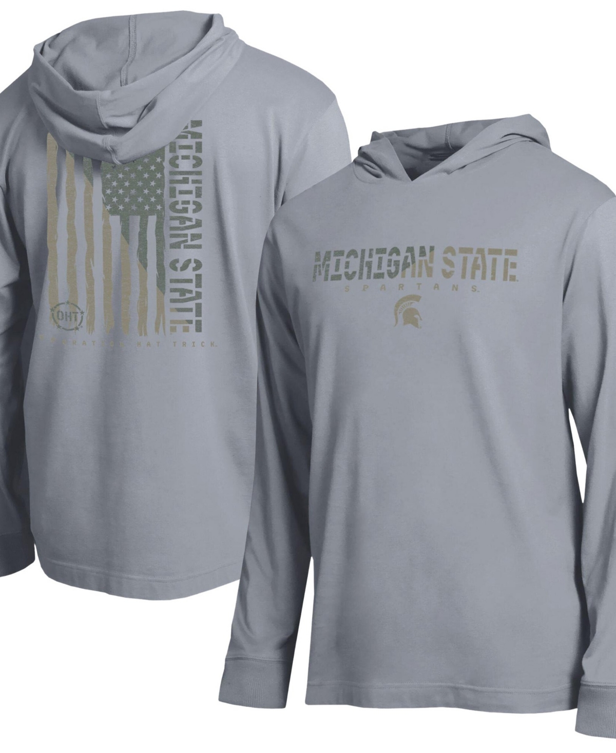 Champion Men's Heather Gray Michigan State Spartans Operation Hat Trick Flag Hooded Long-Sleeves T-Shirt