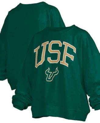 Women's Green South Florida Bulls Oversized Janise Arch Over Logo Fleece Sweatshirt