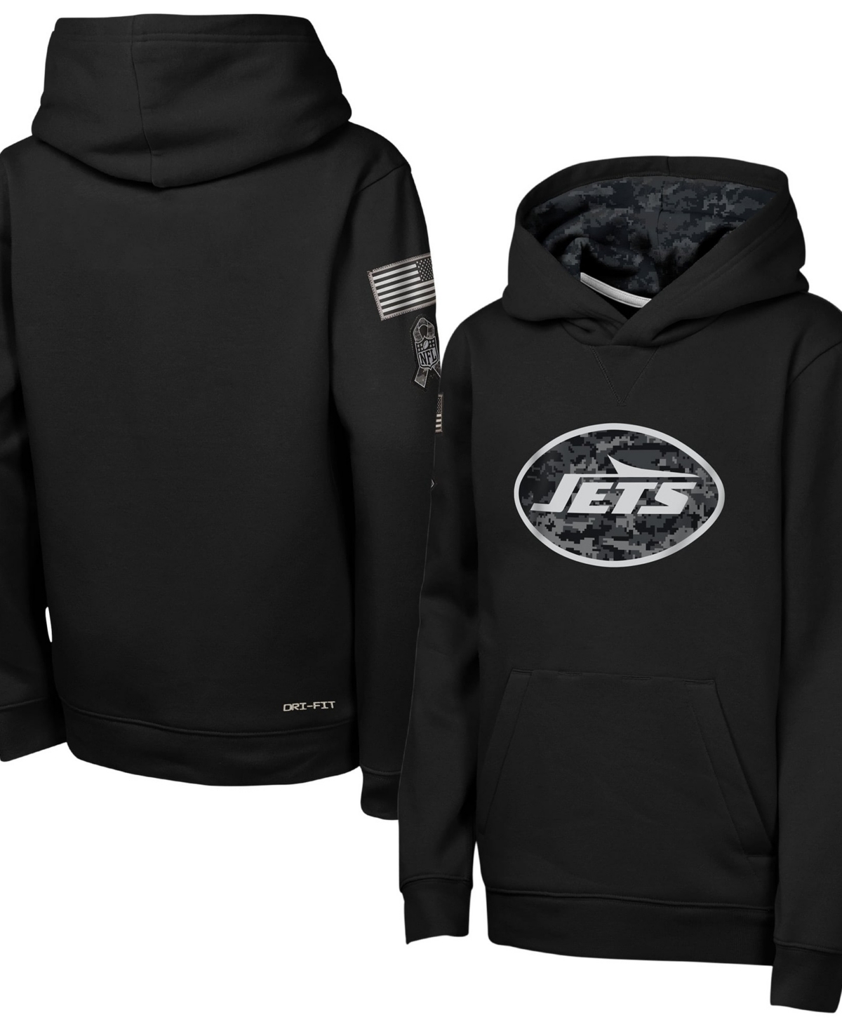 Nike Big Boys' and Girls' Black New York Jets 2026 Salute to Service Club Fleece Pullover Hoodie