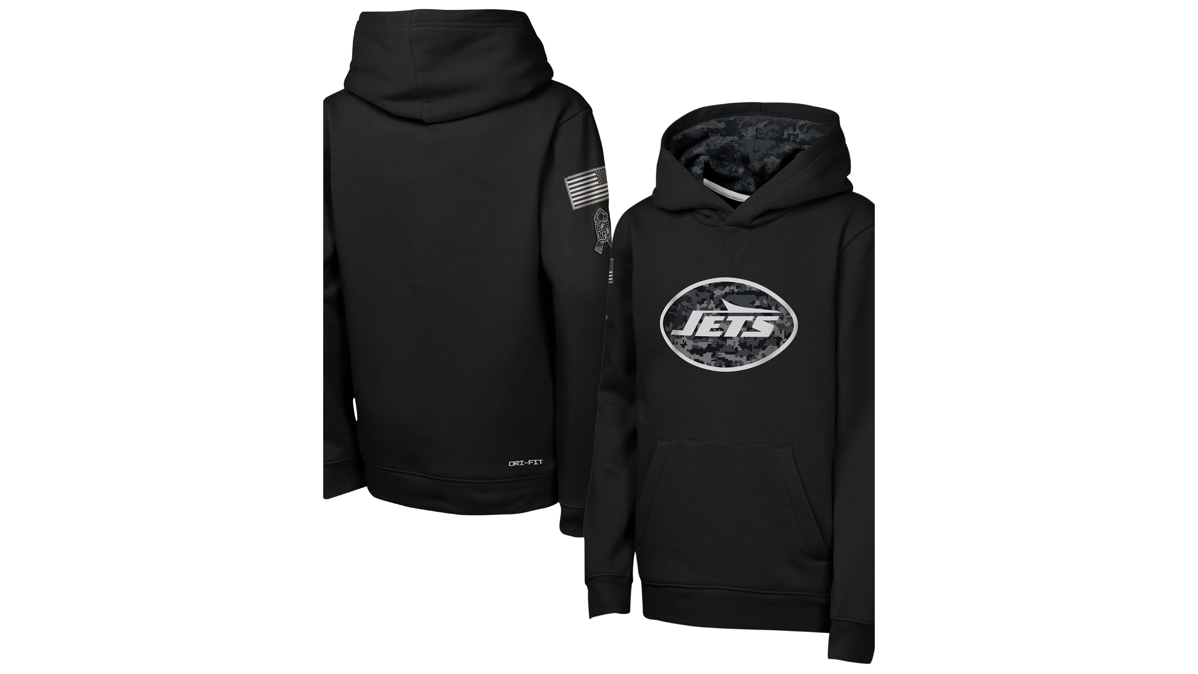 Nike Big Boys' and Girls' Black New York Jets 2026 Salute to Service Club Fleece Pullover Hoodie