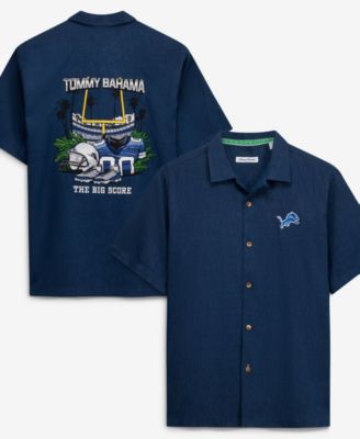 Men's Navy Detroit Lions Endzone Paradise Island Zone Button-Up Shirt