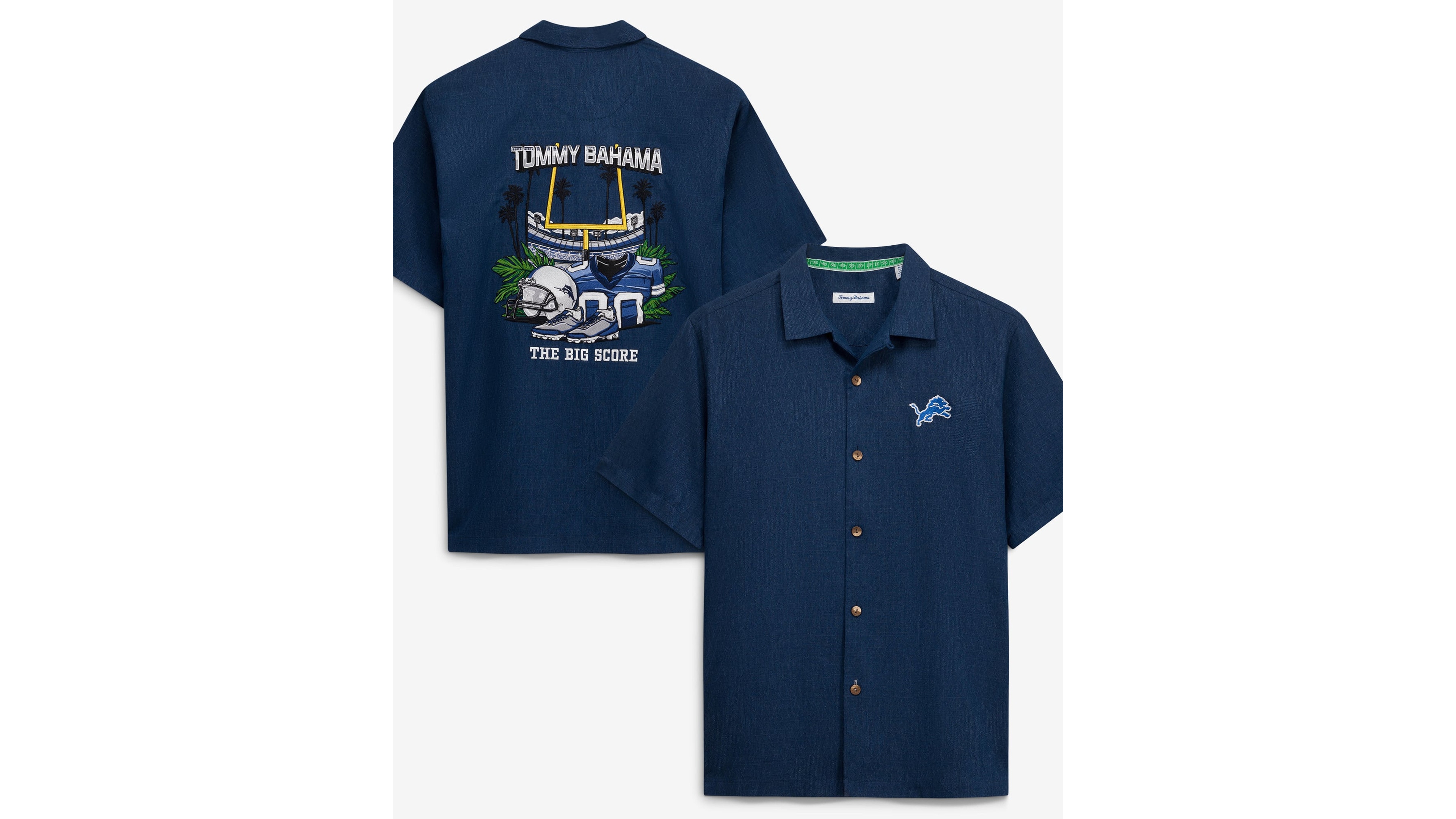 Tommy Bahama Men's Navy Detroit Lions Endzone Paradise Island Zone Button-Up Shirt