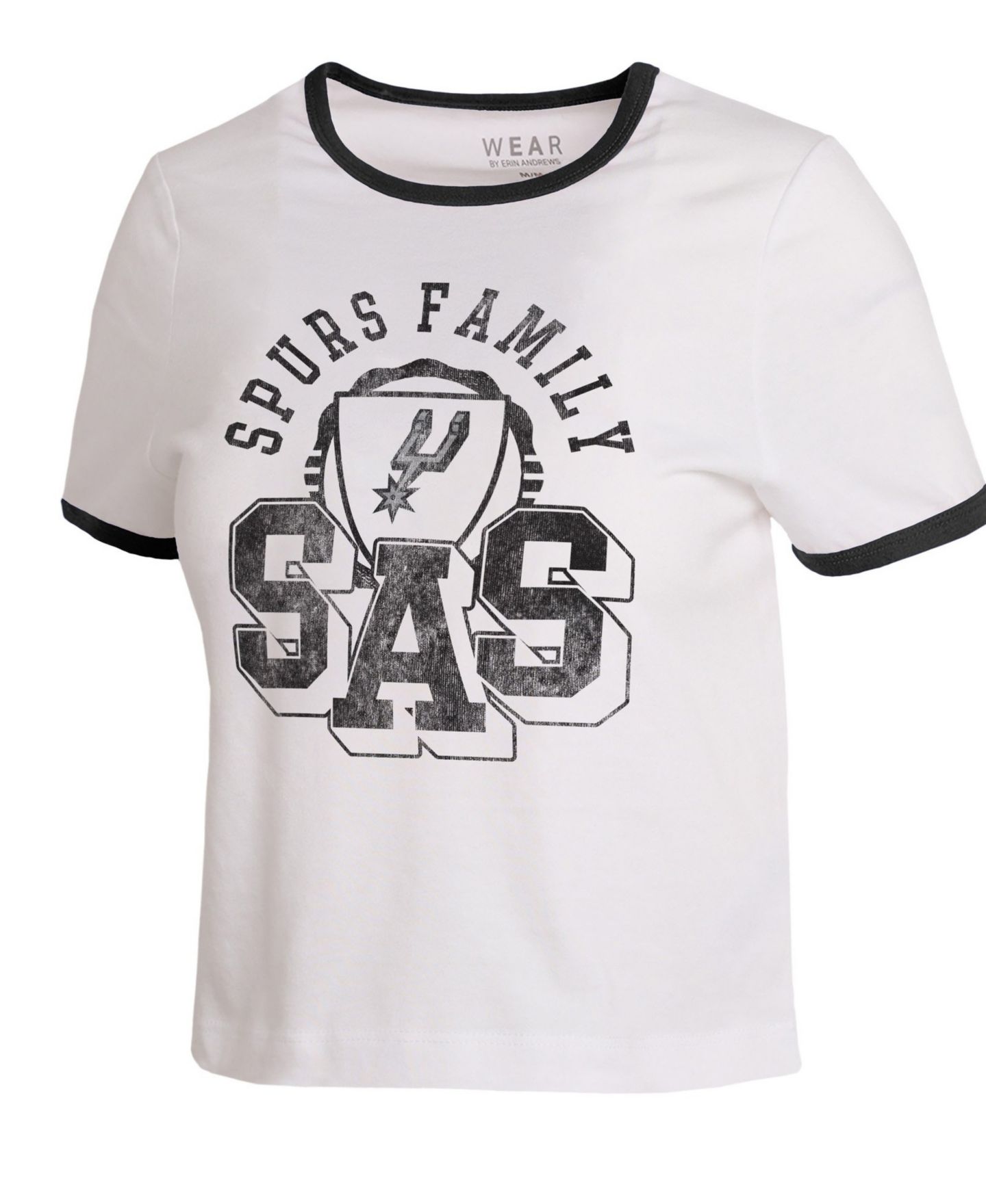Женская футболка WEAR by Erin Andrews White San Antonio Spurs Cropped Ringer Baby T-Shirt — фото 3