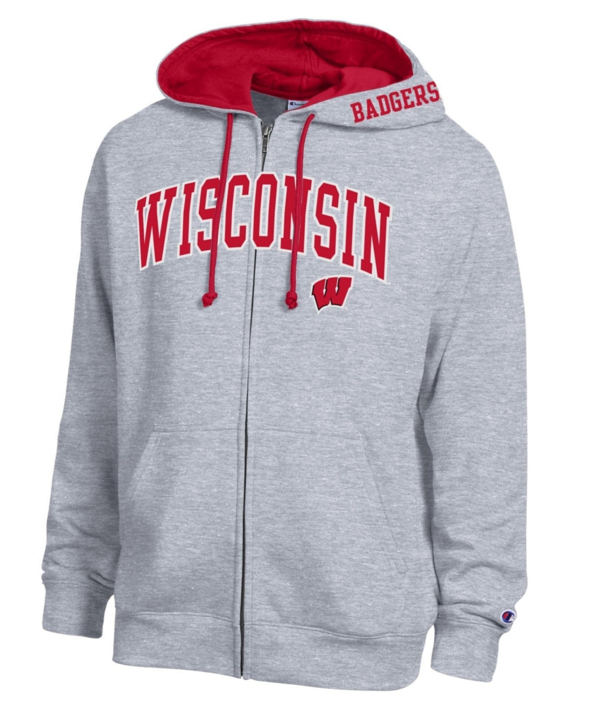 Champion Men's Heather Gray Wisconsin Badgers Arch Logo Full-Zip Fleece Hoodie - Heather Gray