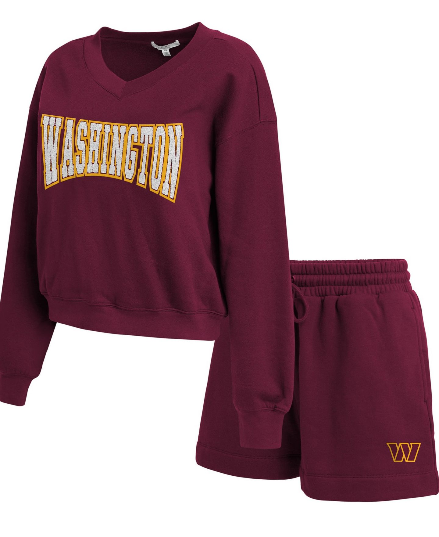 WEAR by Erin Andrews Women's Burgundy Washington Commanders Fleece V-Neck Lounge Set — фото 4