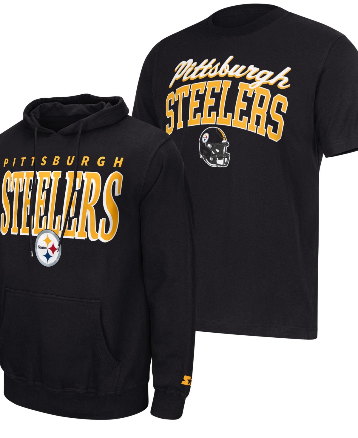 Men's Starter Black Pittsburgh Steelers Logo T-Shirt & Hoodie Set