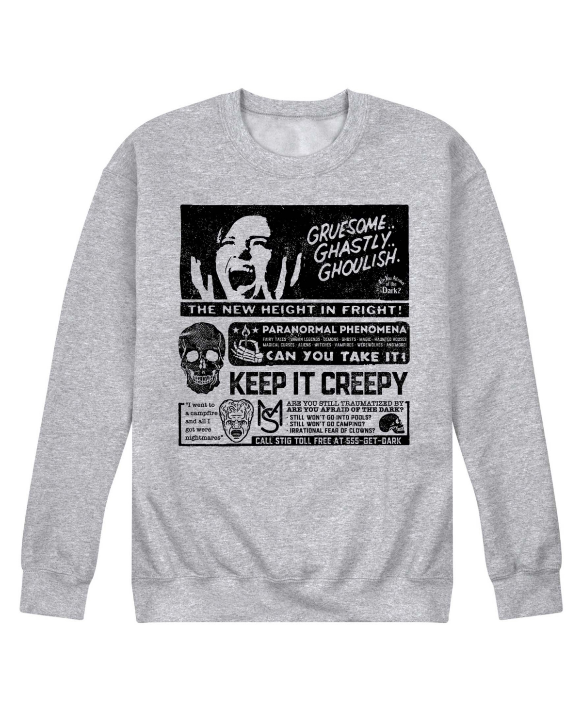 Hybrid Apparel Men's Are You Afraid of the Dark Ghastly Ghoulish Crew Neck Sweatshirt in Heather Gray - Size XL