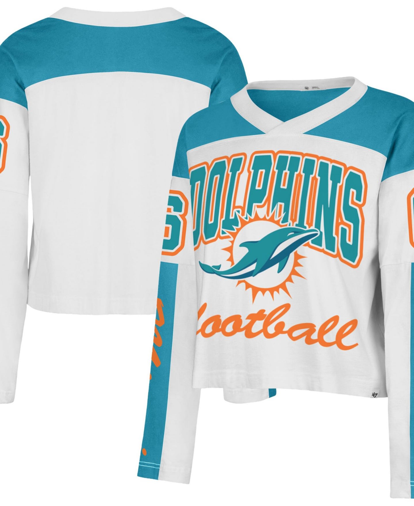 Женская футболка '47 Brand White Miami Dolphins Exclamation Metro V-Neck Long-Sleeves Jersey — фото 1