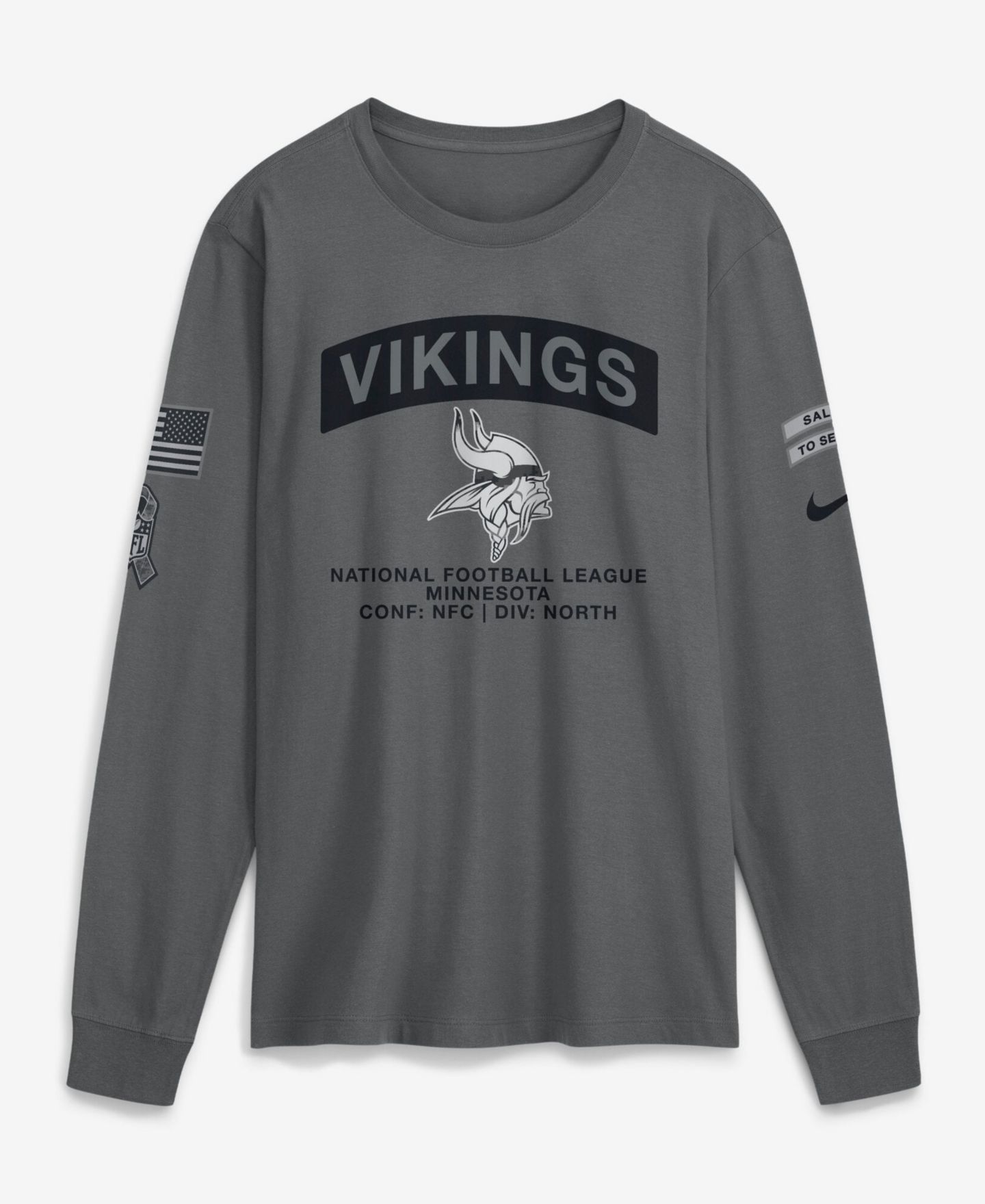 Мужская футболка Nike Gray Minnesota Vikings 2026 Salute to Service Long-Sleeves — фото 1