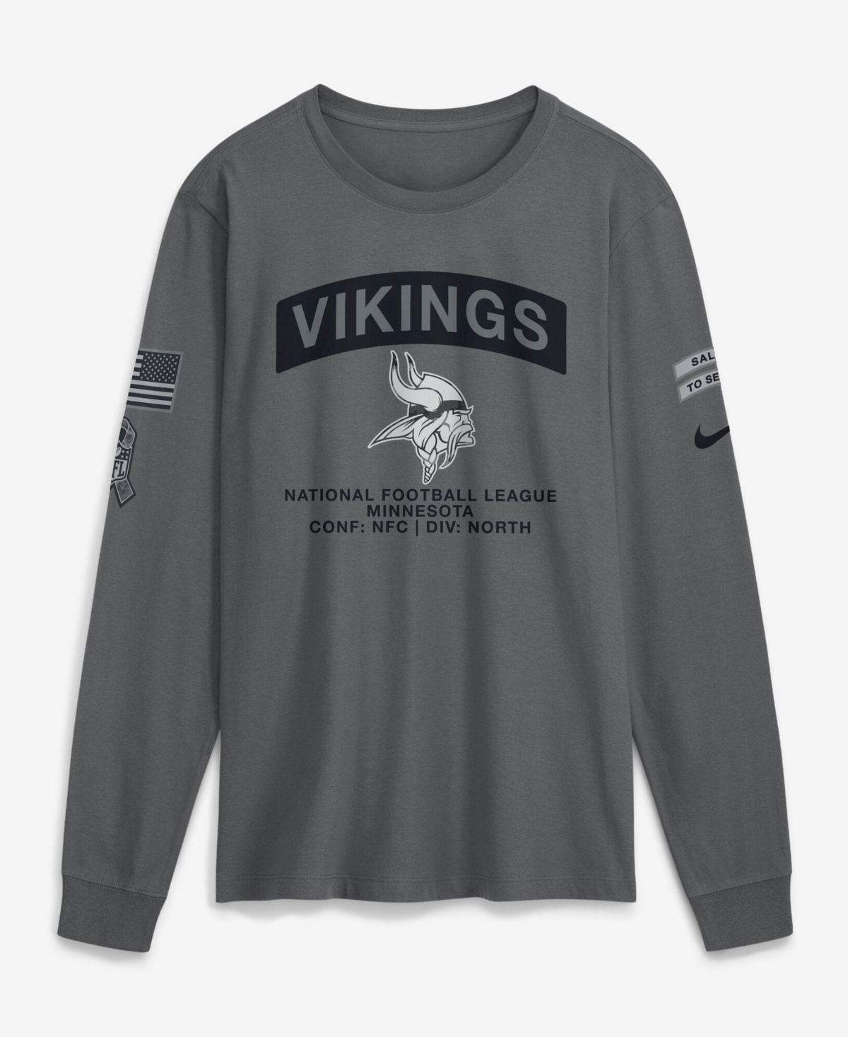 Nike Men's Gray Minnesota Vikings 2026 Salute to Service Long-Sleeves T-Shirt