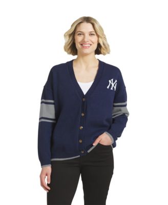 Women's Navy New York Yankees Button-Up Knit Cardigan