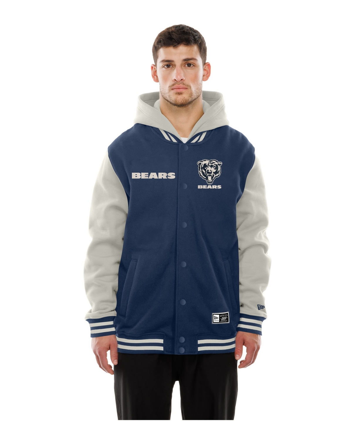 New Era Men's Navy/Gray Chicago Bears Full-Snap Fleece Hooded Jacket - Navy, Gray