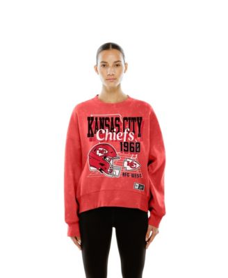 Women's Red Kansas City Chiefs Throwback Mineral Wash Boxy Fleece Crewneck Sweatshirt