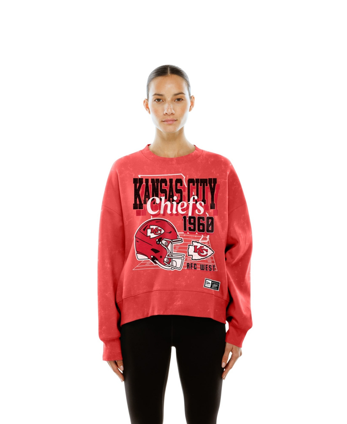 New Era Women's Red Kansas City Chiefs Throwback Mineral Wash Boxy Fleece Crewneck Sweatshirt - Red