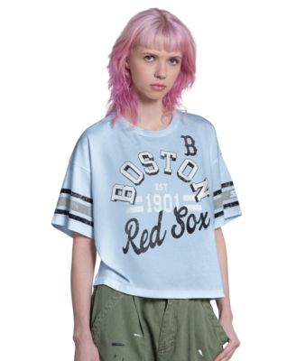 Women's Light Blue Boston Red Sox Cropped Hurry Up Offense T-Shirt