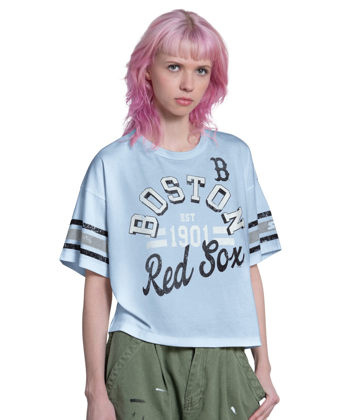 Starter Women's Light Blue Boston Red Sox Cropped Hurry Up Offense T-Shirt - Light Blue, Navy