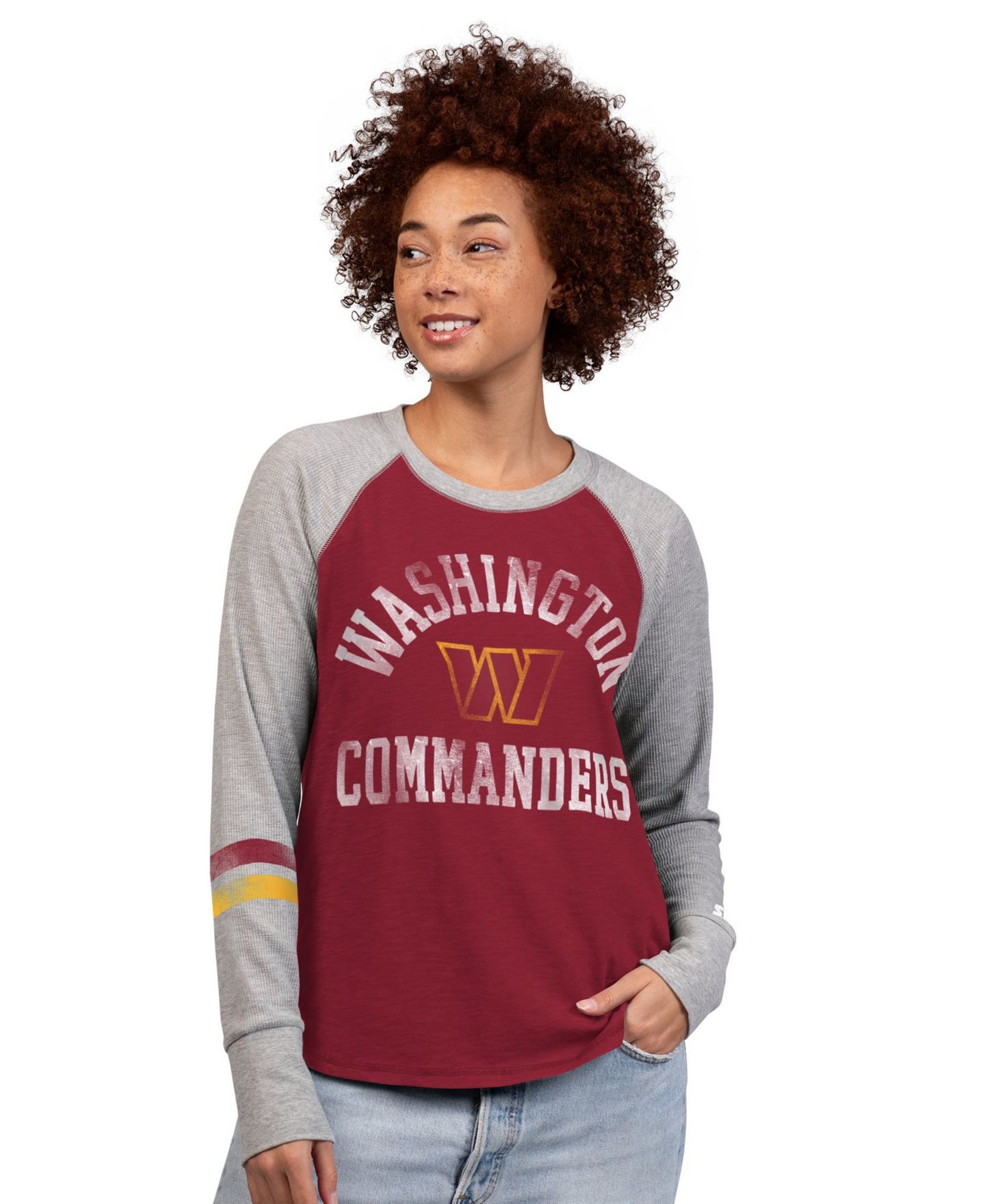 Женская футболка Starter Burgundy/Gray Washington Commanders Waffle-Knit Raglan Long-Sleeves — фото 1