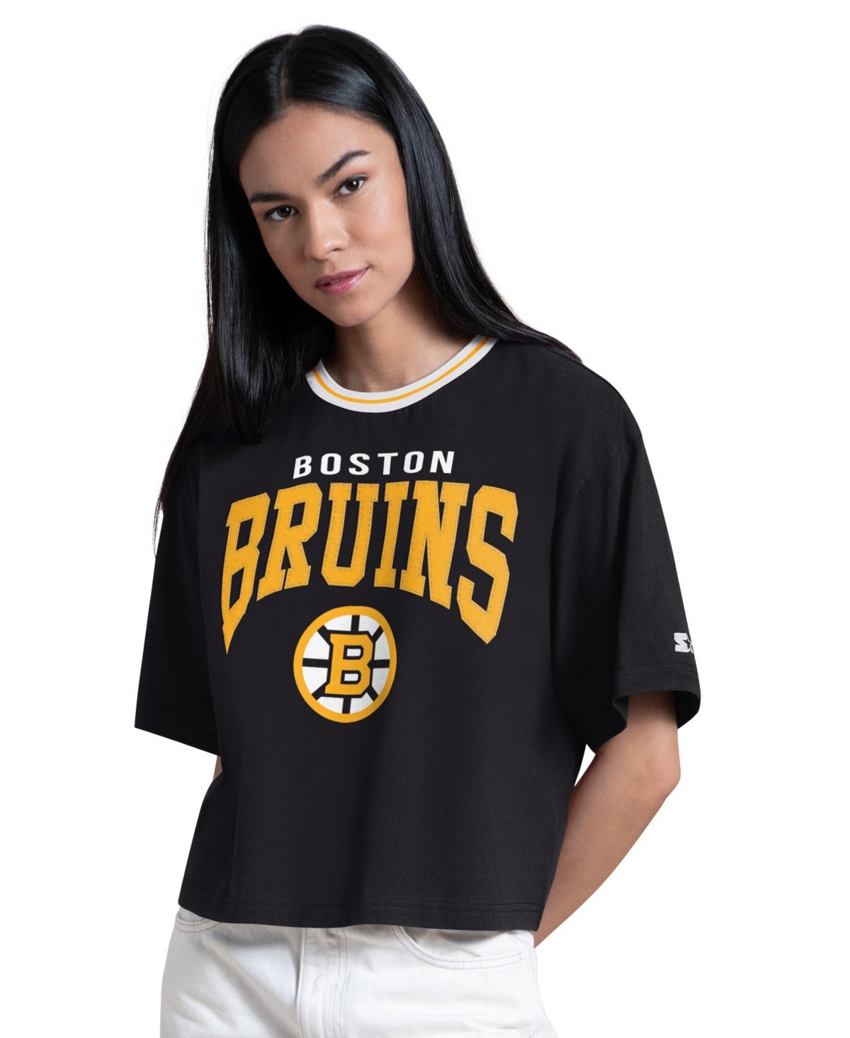 Starter Women's Black Boston Bruins Ace Cropped T-Shirt - Black