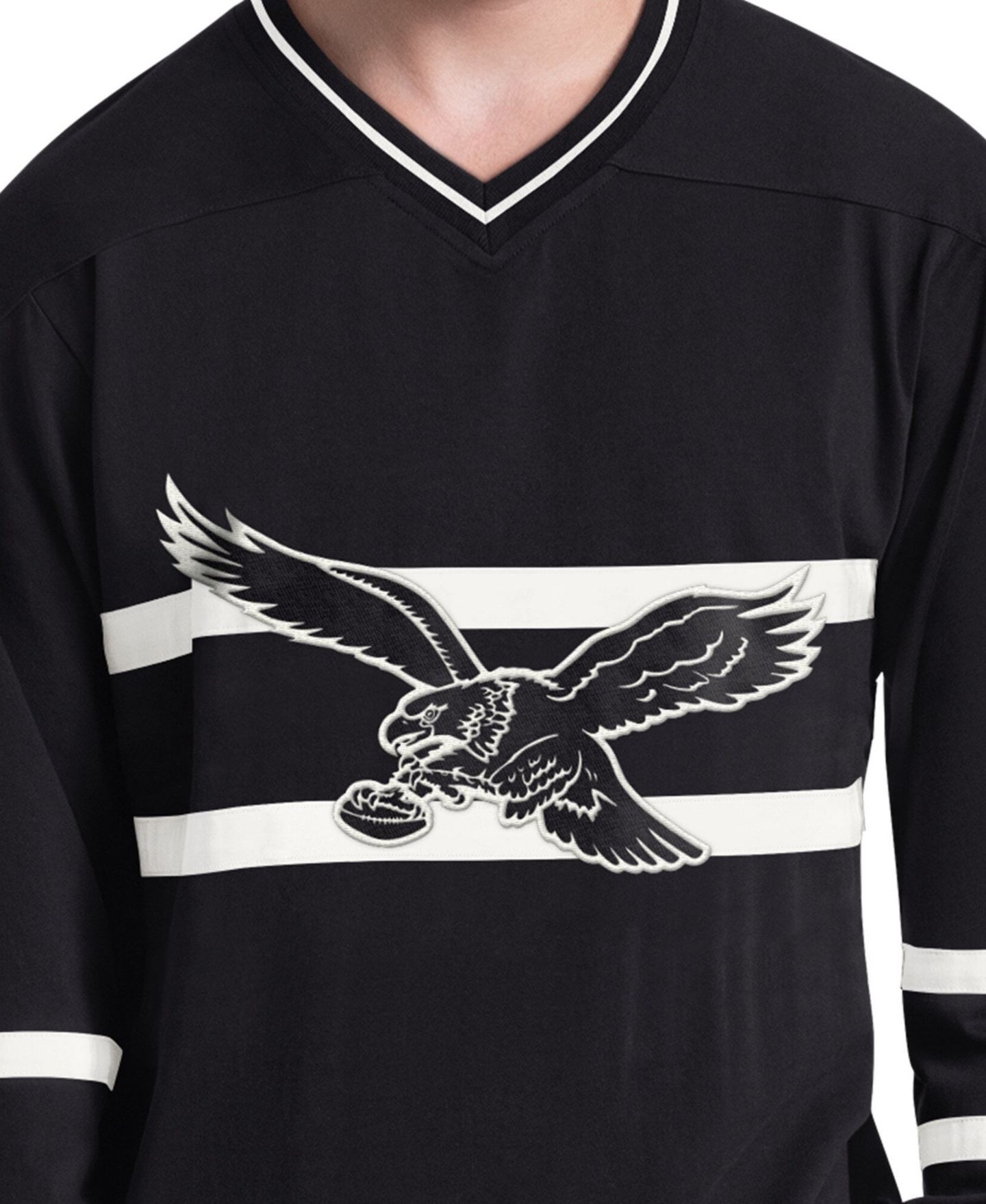 Мужская футболка Starter Black Philadelphia Eagles Line Up Retro Logo Long-Sleeves V-Neck — фото 3