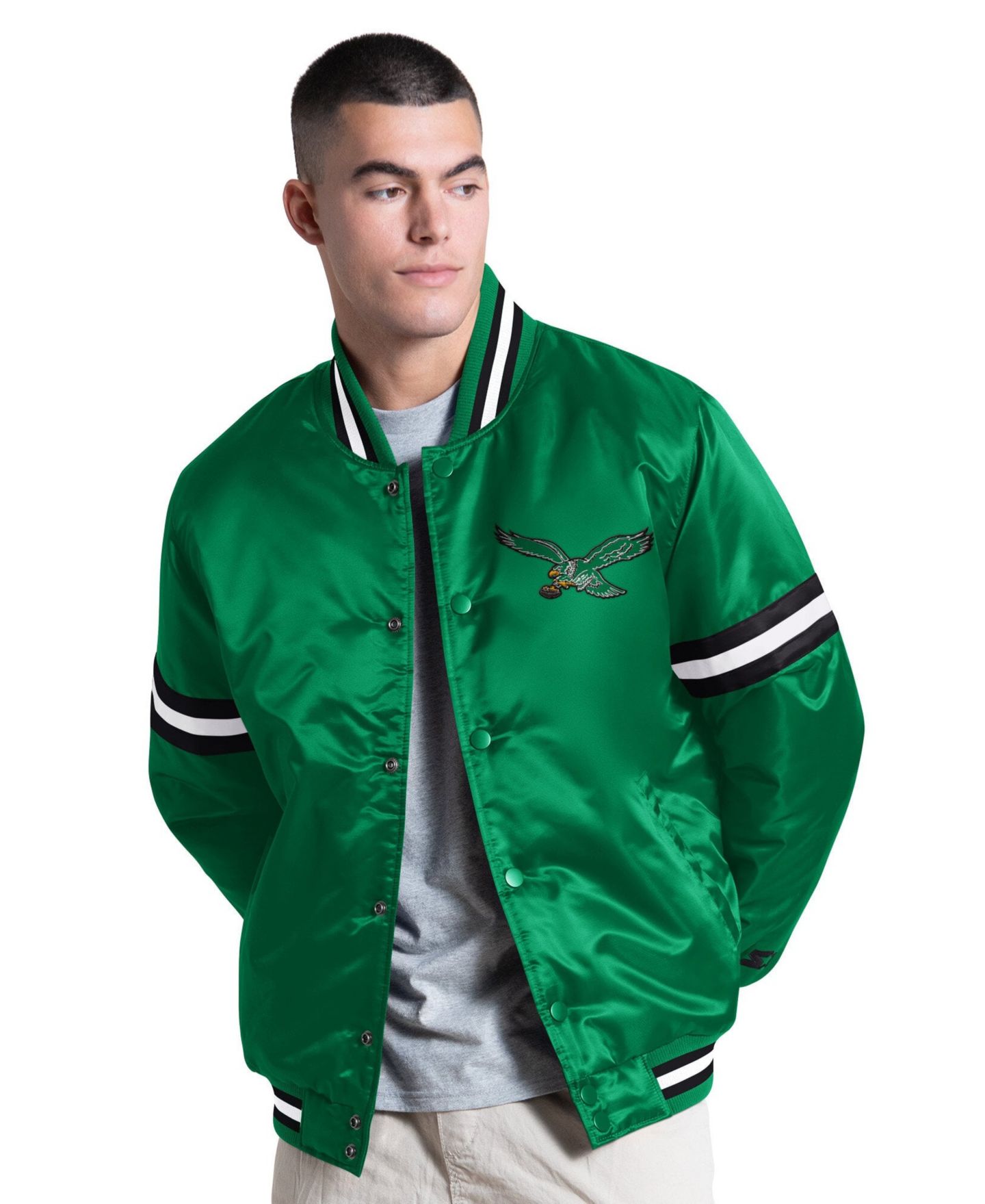 Мужская куртка Starter Kelly Green Philadelphia Eagles Courtside Varsity Retro Logo Full snap — фото 1