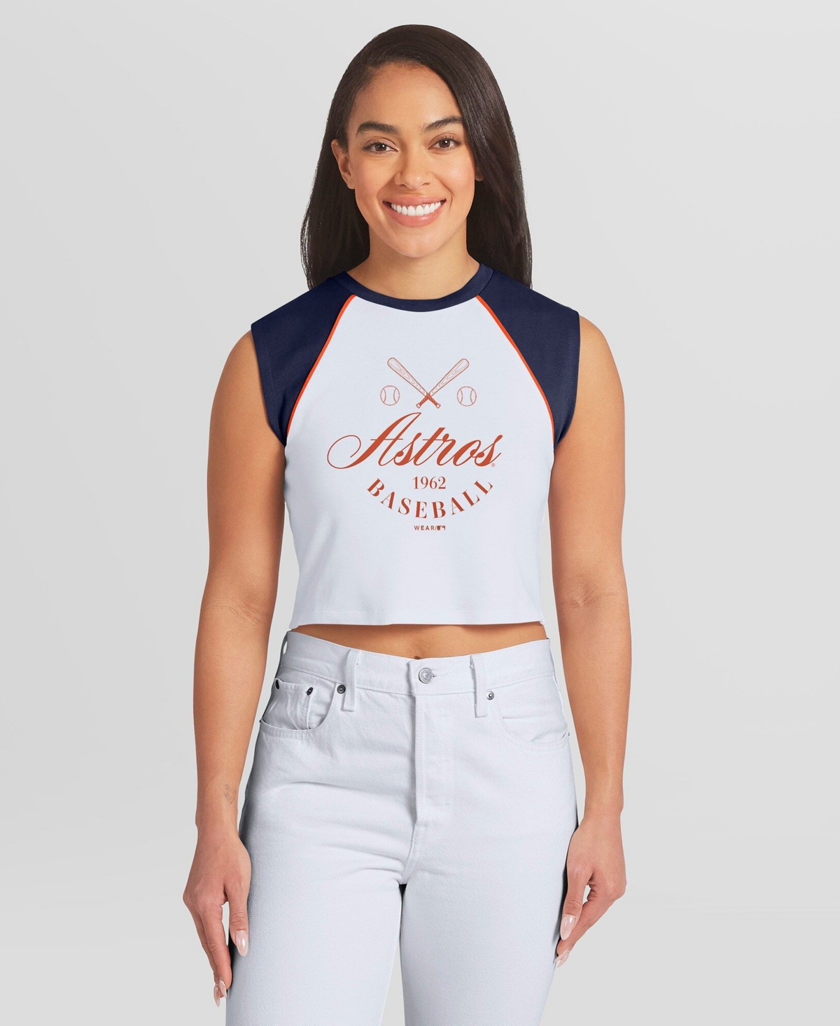 Wear by Erin Andrews Women's White Houston Astros Cooperstown Cropped Raglan Tank Top - White