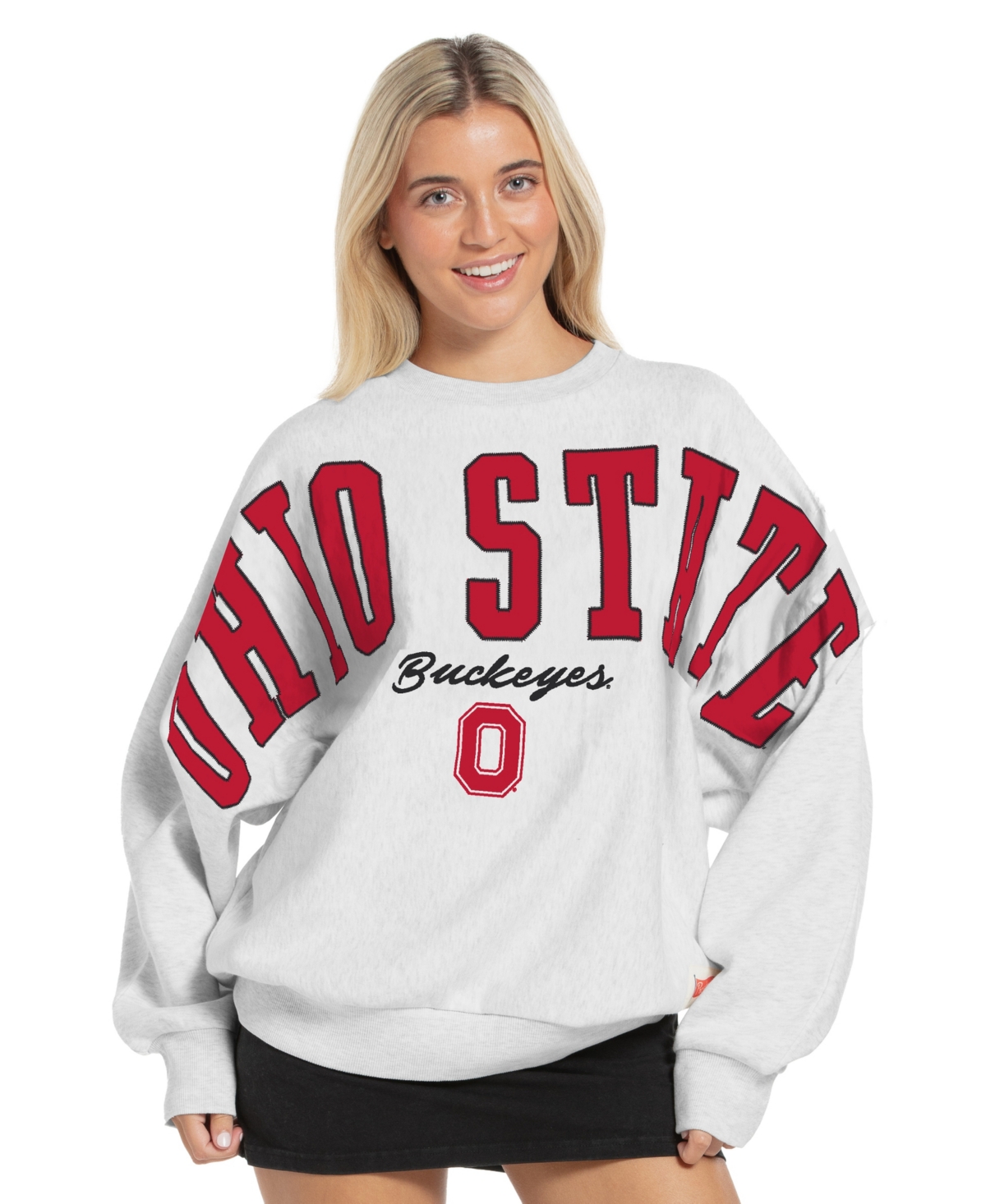 Pressbox Women's Heather Gray Ohio State Buckeyes Flannigan Oversized Fleece Sweatshirt
