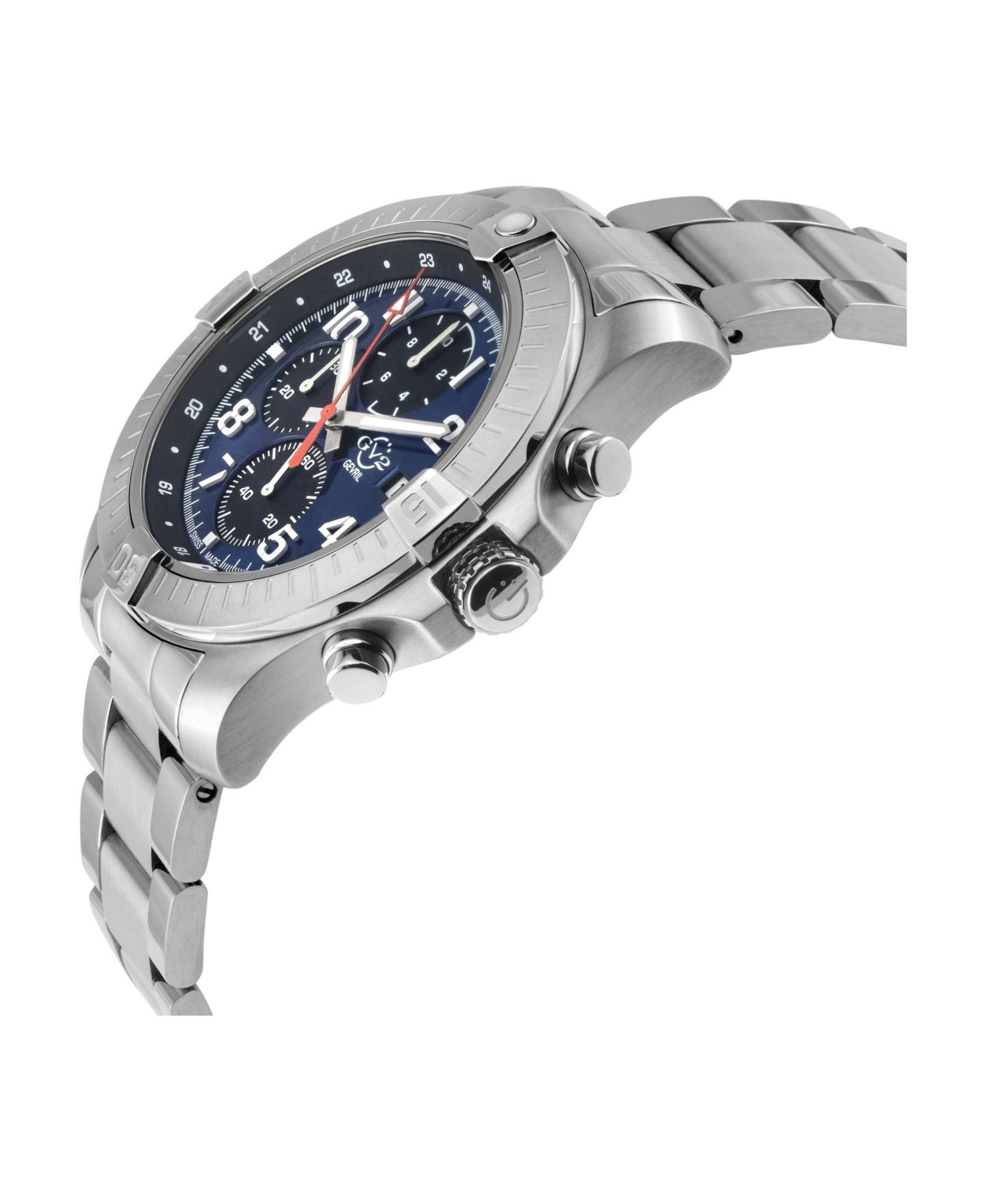 Мужские часы GV2 by Gevril Swiss Quartz T38 Chronograph Silver Stainless Steel Bracelet Watch, 45mm, цвет: Серебряный — фото 2