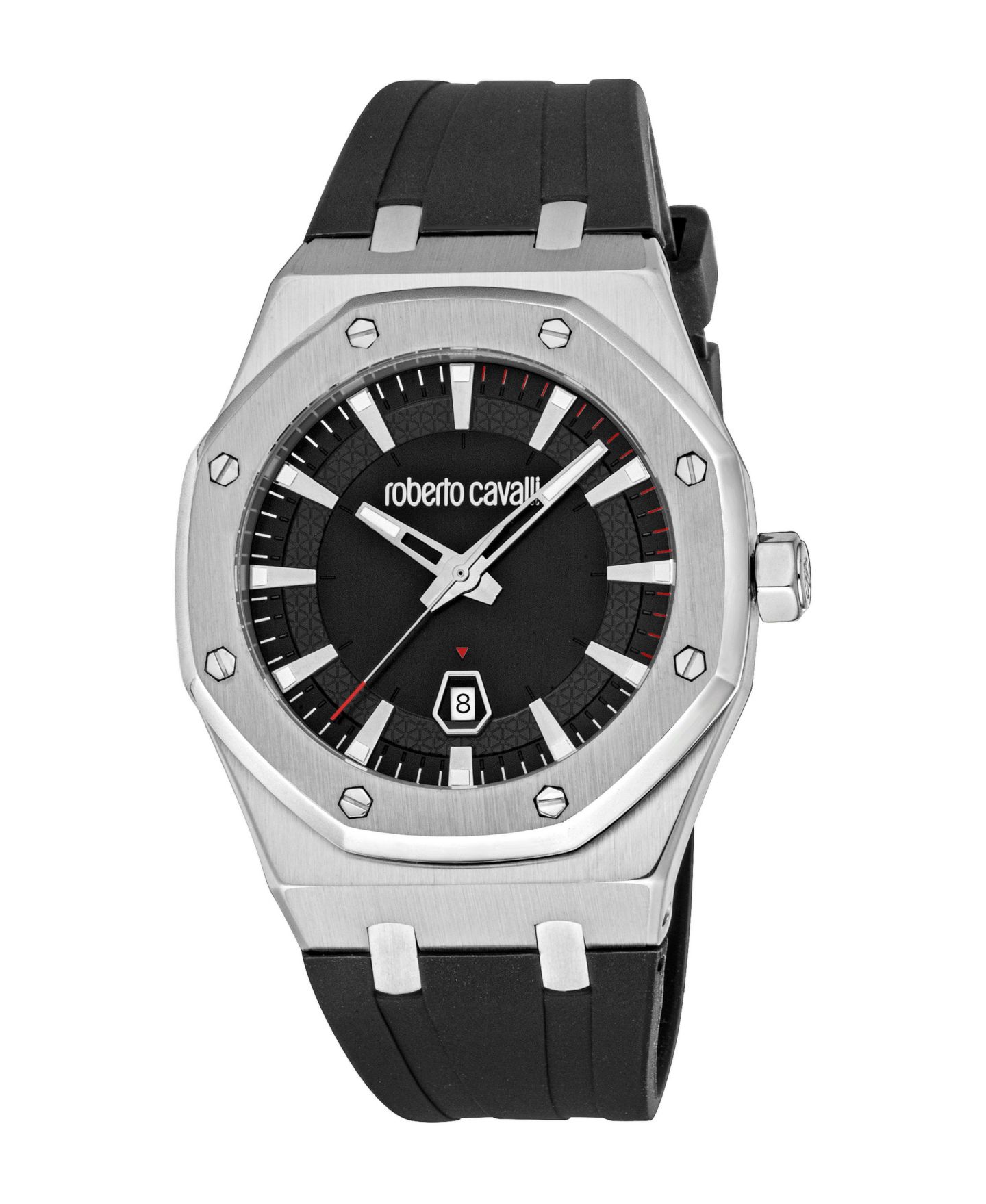 Мужские часы Roberto Cavalli Quartz Octagonal Silicone, 42mm, цвет: Серебряный — фото 1